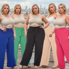 Calça Pantalona Plus Size Reforçada Duna Feminina Com Elástico Na Cintura