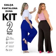 Kit 2 Calça Pantalona Duna Plus Size Com Bolso Tecido Reforçado