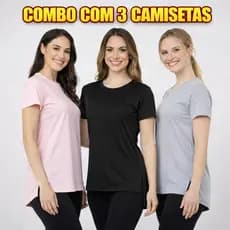 Kit 3 Blusas Academia Dry Fit Camisa Corrida Musculação Treino e Lazer Esportes camiseta tapa bum bum Feminina