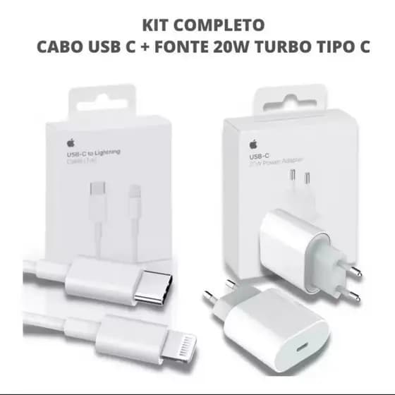 Carregador iPhone 20W Turbo - Carregamento Rápido, Compatível com iPhone e iPad, Cabo Apple Incluso