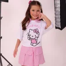 conjunto infantil hello kitty blusa + short saia + uma presilha de brinde (Forma grande)