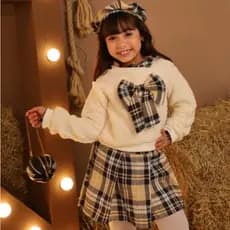 Cojunto Infantil Feminino Xadrez De Inverno