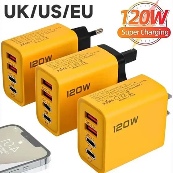 120W USB-C Carregamento Rápido 4 Portas Carregador De Telefone Móvel Ue/Eua Plug Tipo Carregadores Duplo PD Adaptador De