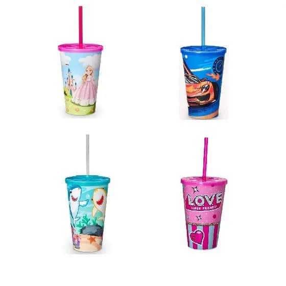 Copo Infantil Decorado Com Tampa E Canudo 550ml Usual