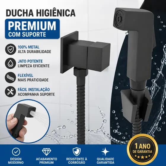 Ducha Higienica Preto Fosco Quadrada 100% Metal Lavabo Luxo