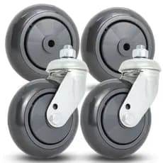 Kit 4 Rodas 412 4” com 2 Rodízios Giratórios Espiga 412 – Roda PVC com Rolamento de Esfera