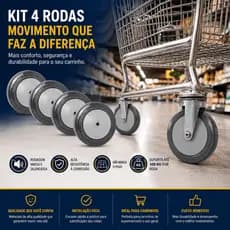 Kit 4 Rodas 512 5 Pol Termoplásticas Com Rolamento 90kg Carrinho Supermercado