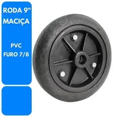 MegaLeo Conjunto 2 Rodas 9" Aro Polipropileno PP Pneu de Borracha PVC Furo Passante 7/8" Carga 120kg