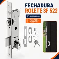 Fechadura Trinco Rolete 3F 522 Cromada Broca 21mm Porta Pivotante
