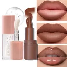 Conjunto De Gloss Labial De 2 Unidades , Alto Brilho , Longa Duração , Marrom Escuro , Preenchedor , Hidratante , Leve