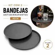 Kit Com 2 Bandejas Antiderrapantes 40cm Garçom Profissional