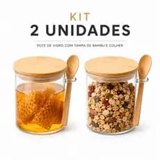 Kit Com 2 Potes de Vidro Tampa de Bambu Hermético Premium