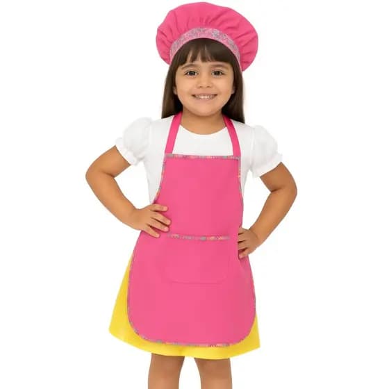 Avental Infantil com Bolso Oxford + Touca Rosa Mini Chef