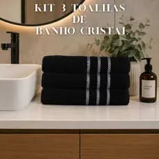 KIT 3 Toalhas de banho CRISTAL - Preta - 100% ALGODÃO - Linha Cristal.