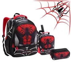 Mochila Infantil Masculina Spider-Aranha Dark 2026 Escolar Resistente Grande Lancheira Térmica e Estojo