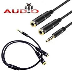 Cabo Adaptador P3 Macho X 2 P2 Fêmea Para Fone Dourados E De Metal P3X2P2