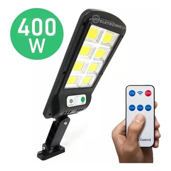 Luminária Externa Solar LED 400W IP66 com Suporte de Fixação e Controle LKY0035