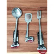 Kit Essencial para Cozinha e Churrasco: Concha , Espátula Vazada e Garfo