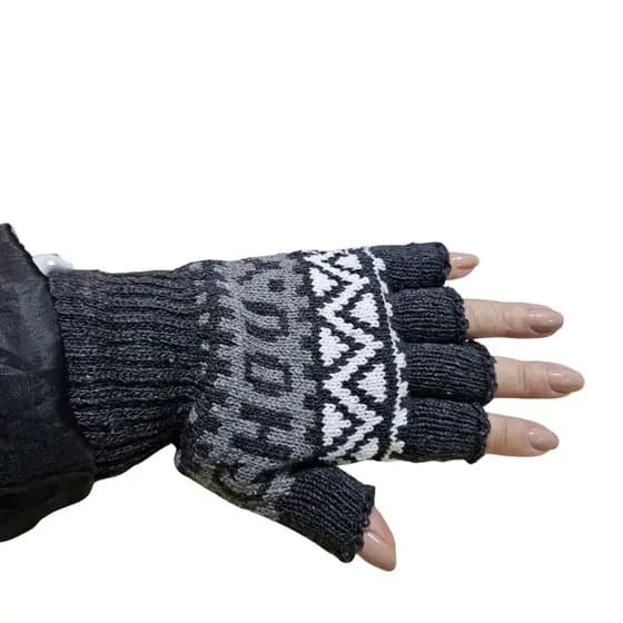 Luva Sem Dedo Tricot Inverno Unissex – Estampa Étnica
