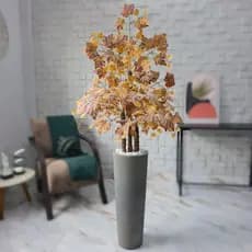 Arranjo Artificial Plátano Cróton Planta Vaso Pedra Folha Nude Lilás