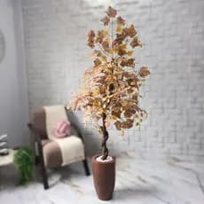 Arranjo Artificial Plátano 150cm Vaso Decorativo Pedra Folhagem Bege Lilás