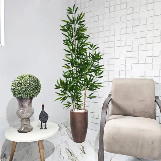 Planta Artificial Bambu 150cm Grande Vaso Marmorizado Pedra Decoração Para Sala
