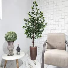 Planta Artificial Ficus Verde 150cm Vaso Marmorizado Pedra Decoração Sala