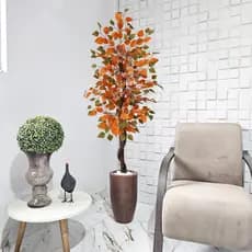 Planta Artificial Fícus 150cm Outono Vaso Marmorizado Planta Pedra Decoração Sala