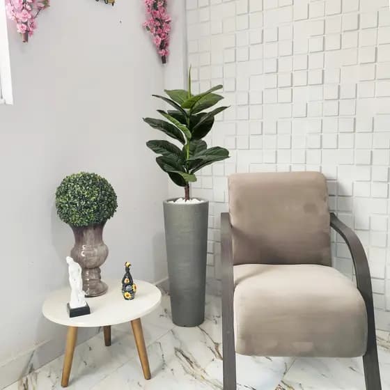 Arranjo Ficus Lyrata Verde Artificial Vaso Pedra Plantas Decoração Sala