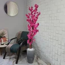 Flor Artificial Cerejeira Japonesa Rosa Pink 150cm Vaso Marmorizado Pedra Decoração Sala