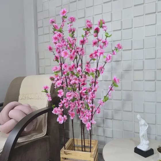 Kit Galho Cerejeira Haste Artificial 2 ou 5 Flor Rosa Branco Pink Roxo Amarelo