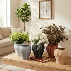 Vaso Decorativo Geométrico Canelado Moderno para Sala e Mesa - Impressão 3D Premium