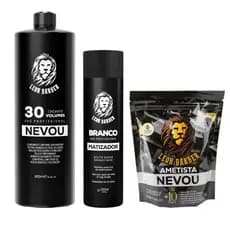 Kit Pó Descolorante Ametista 300g + Matizador Branco 250ml + Água Oxigenada 900ml (30 Volumes) – Leon Barber