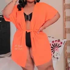 Saida de Praia Plus Size Curta Kimono Moda Feminina Estilo Vestido
