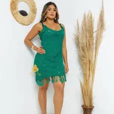 Saída de Praia Feminina Trico com Franja Alça Ajustável Verão  Moda praia feminina