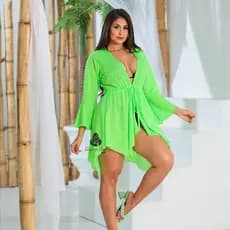Saida de praia feminina curta aberta Kimono estilo Vestido