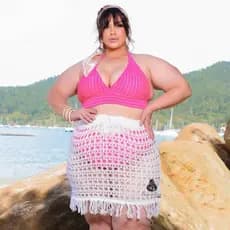 Saia Saida de Praia Plus Size Lisa de Trico Moda Verão