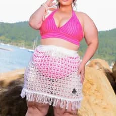 Saida de Praia Plus Size Saia Lisa com Franja Moda Praia