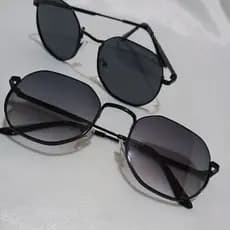 Óculos de Sol Hexagonal Lente Preta com Proteção UV400