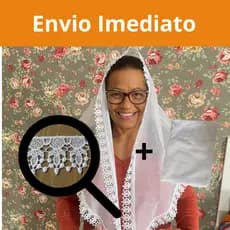 VÉU CCB ADULTO TECIDO ALGODÃO COM RENDA GUIPIR MEDIA VIEIRA QUADRADO OU REDONDO + PORTA VÉU