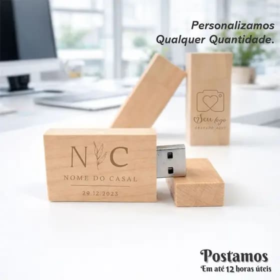Pen drive de Madeira 4gb 8gb 16gb 32gb 64gb Personalizado Gravado com Nome ou Logo em Cores ou Laser Ecológico PMM340