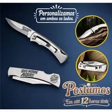 Canivete Inox Faca Personalizado com Nome Simbolo Frase Time Clip de Bolso