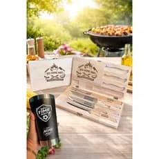 Kit Churrasco Personalizado 4 peças Facas Garfo copo Térmico com estojo em Madeira Nome time Logo Empresa