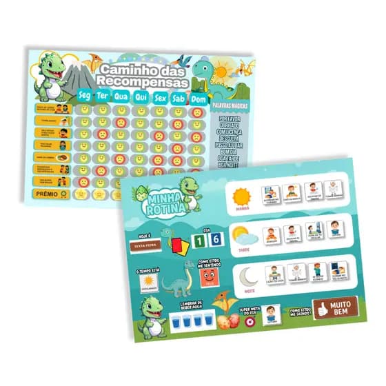 Kit Quadro De Rotina + Quadro De Incentivo Tema Dinossauro