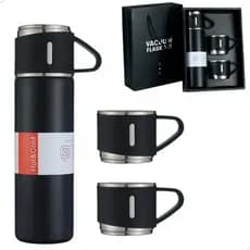 Kit Garrafa Termica Vacuum Flask Set 500ml Inox c/ 3 Xícaras