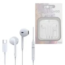 Fone de Ouvido Conexão Tipo C Com Fio e Microfone Branco Pro