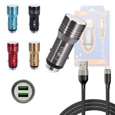 Carregador Veicular Turbo Lightning 2 Portas USB Cabo 1M Pro