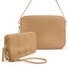 Kit Bolsa Bela e Carteira Moda Feminina Transversal Emborrachada Alta Qualidade
