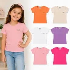 Kit com 3 Camisas Menina Original Tuck Manga Curta Malha Premium Tamanho 1 ao10 anos