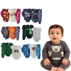 Kit 9 peças body infantil inverno MENINO Manga Longa/Curta Tamanho RN/P/M/G/GG